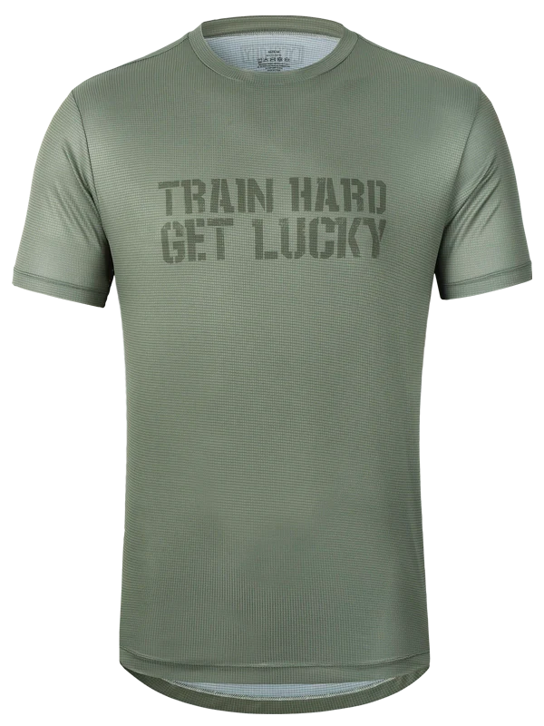 T-SHIRT TECHNIQUE HOMME - TRAIIN HARD, GET LUCKY (GREEN)